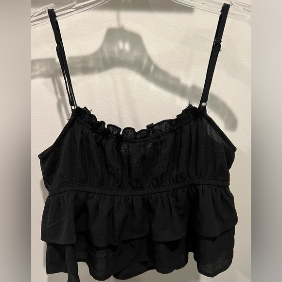 Wild Fable Black Cropped Ruffled Tie Front Camisole Size Medium - Picture 6 of 14